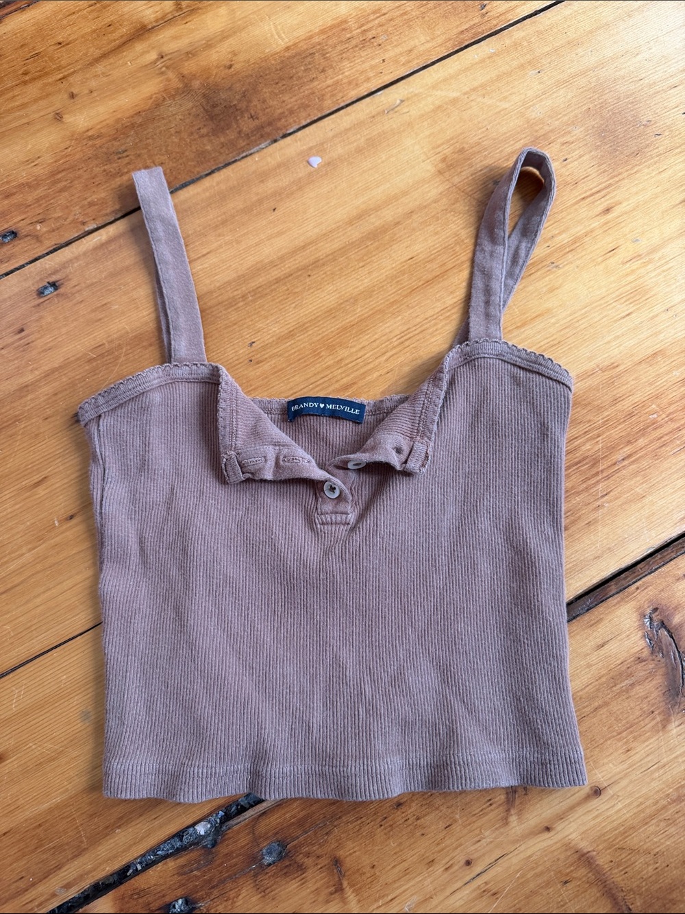 Brandy Melville Brown Ribbed Button-Front Crop Tank | Great condition